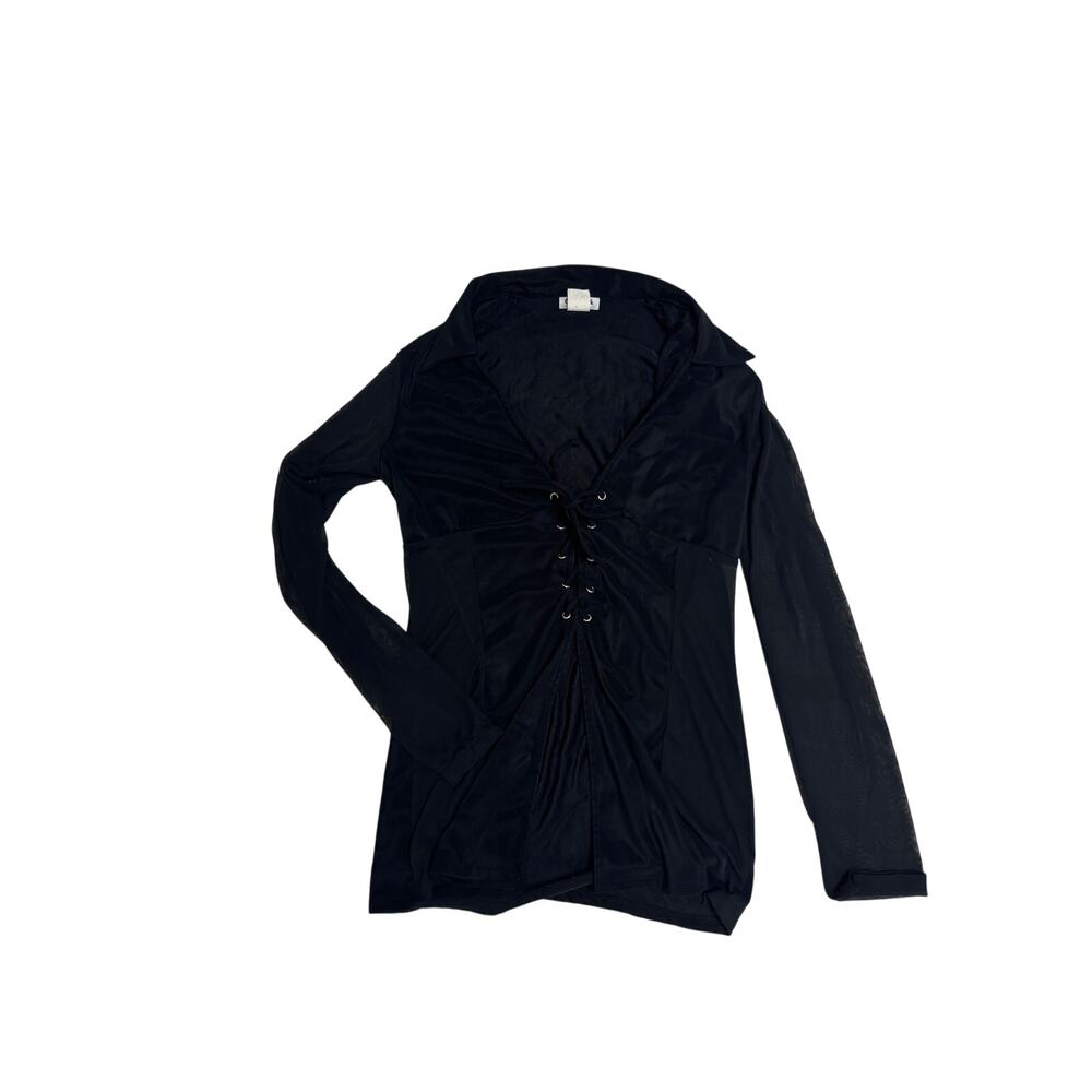 Retro Click Click Black Open Front Sheer Long Sle… - image 1